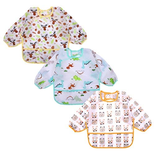 Accmor 3 Pack Long Sleeve Baby Bibs, Waterproof Sleeved Bib, Toddler Soft Bib for 24-36 Months