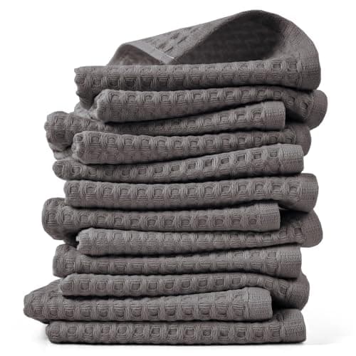 Cleanbear Classic Waffle Washcloths 100 Cotton Face Towels Absorbent and QuickDrying Soft Washcloths 12 Pack for Face and Body 13 x 13 Inches Gray