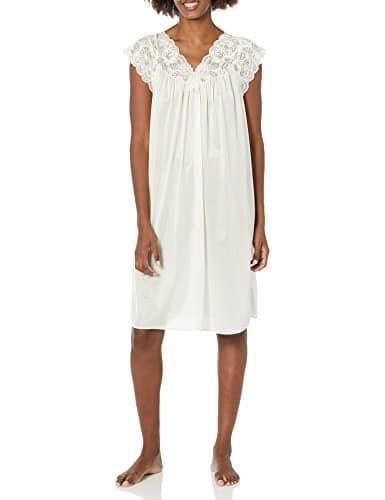 Shadowline Women’s Short Lace Cap Sleeve Nightgown - 40” Length Gown