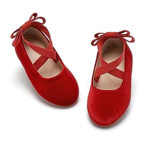 ESTINE Mary Jane Flats for Little Kids Toddler Baby Girls Glittery Dress Princess Ballet Shoes302Red12M