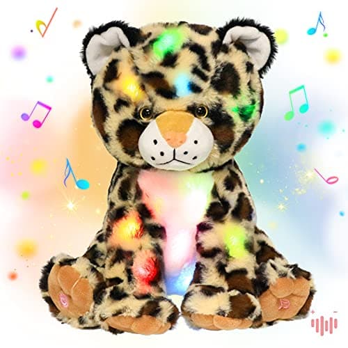 Hopearl LED Musical Plush Leopard Lighting Up Cheetah Stuffed Animal Panther Floppy Night Lights Glow in The Dark Birthday Festival for Kids Toddlers Boys 11
