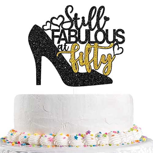 Still Fabulous at Fifty Cake Topper 50th Birthday Cake Decor Womens 50th Birthday Party Decorations Supplies Black Gold Glitter