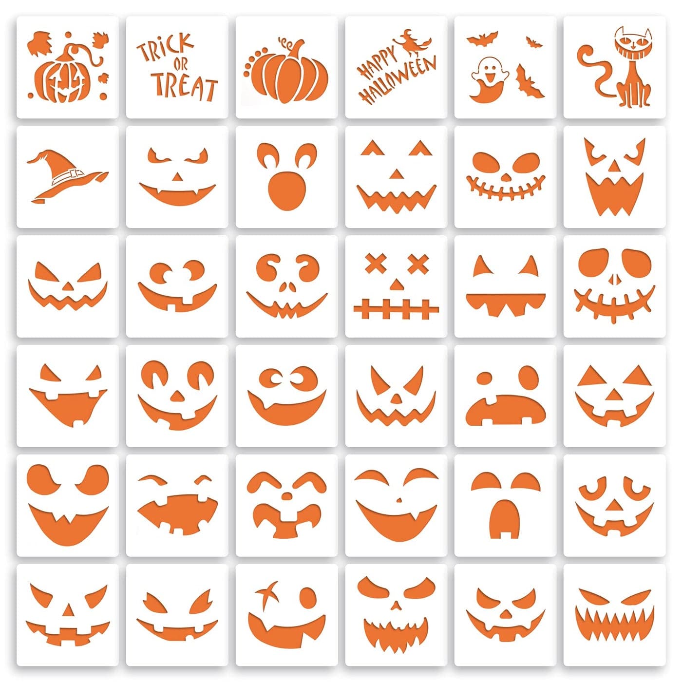36 Pieces Halloween Drawing Stencils 6 Inch Plastic Reusable Pumpkin Faces Painting Stencil for DIY Pumpkin Carving Wood Walls Art and Halloween Decoration