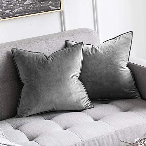 Khooti Decorative Velvet 200 TC Square Cushion Cover Throw Pillow Cover For Living Room Couch Diwan Single Seater Sofa,Colorful Modern Small 10X10 Inches/25X25 Cm (Color-Light Grey)(Set Of 2 Pcs) C2