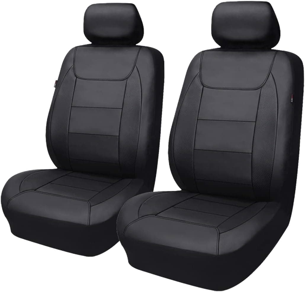 Flying Banner Waterproof Faux Leather Car Seat Covers - Solid Black Front Pair