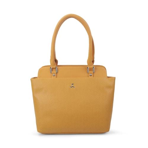Mochi Women Yellow Faux Leather Premium Logo Multi-Compartment Shoulder Bag(66-438)