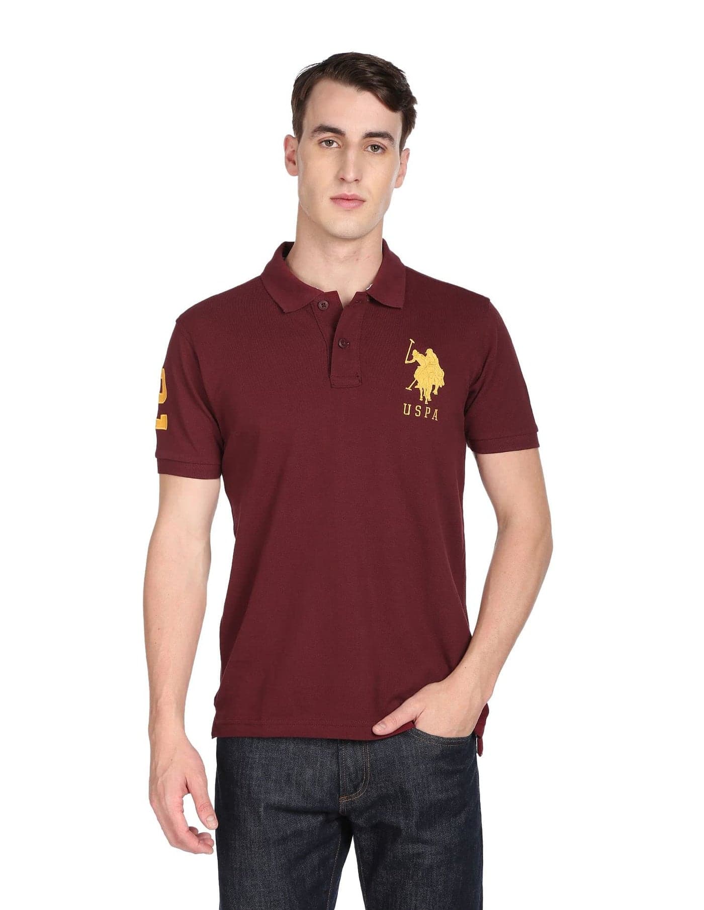 U.S. POLO ASSN. Men's Cotton Solid Regular Fit Polo Shirt (USTSHC0065_Maroon S)
