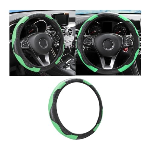 Osilly Car Steering Wheel Cover 15 inch Carbon Fiber Microfiber PU Leather Elastic Steering Wheel Protector for Men Women AntiSlip Breathable Car Interior Accessories for Most Cars Green