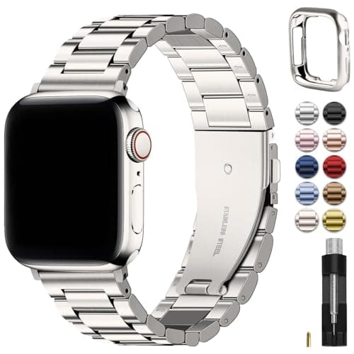 Fullmosa Metal Band Compatible with Apple Watch Bands 41mm 40mm 38mm iWatch Band with Case for Apple Watch Series 9 8 7 6 5 4 3 2 1 SE321 Starlight
