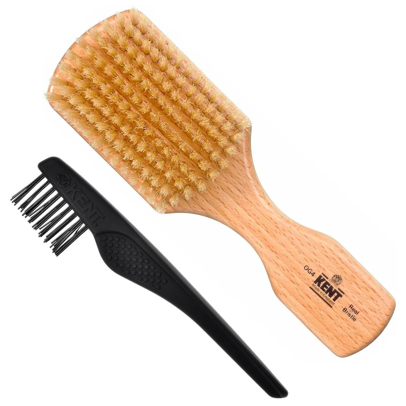 Kent OG4 Rectangular Beachwood Gentlemens Hair Brush and Facial for Beard Care Exfoliating Natural Boar Bristle Brush for Mens Grooming Hair Care and Beard Straightener for Mens
