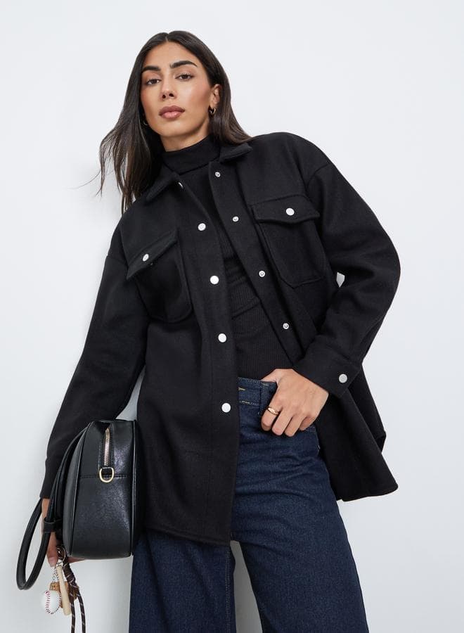Black Longline Oversized Shacket