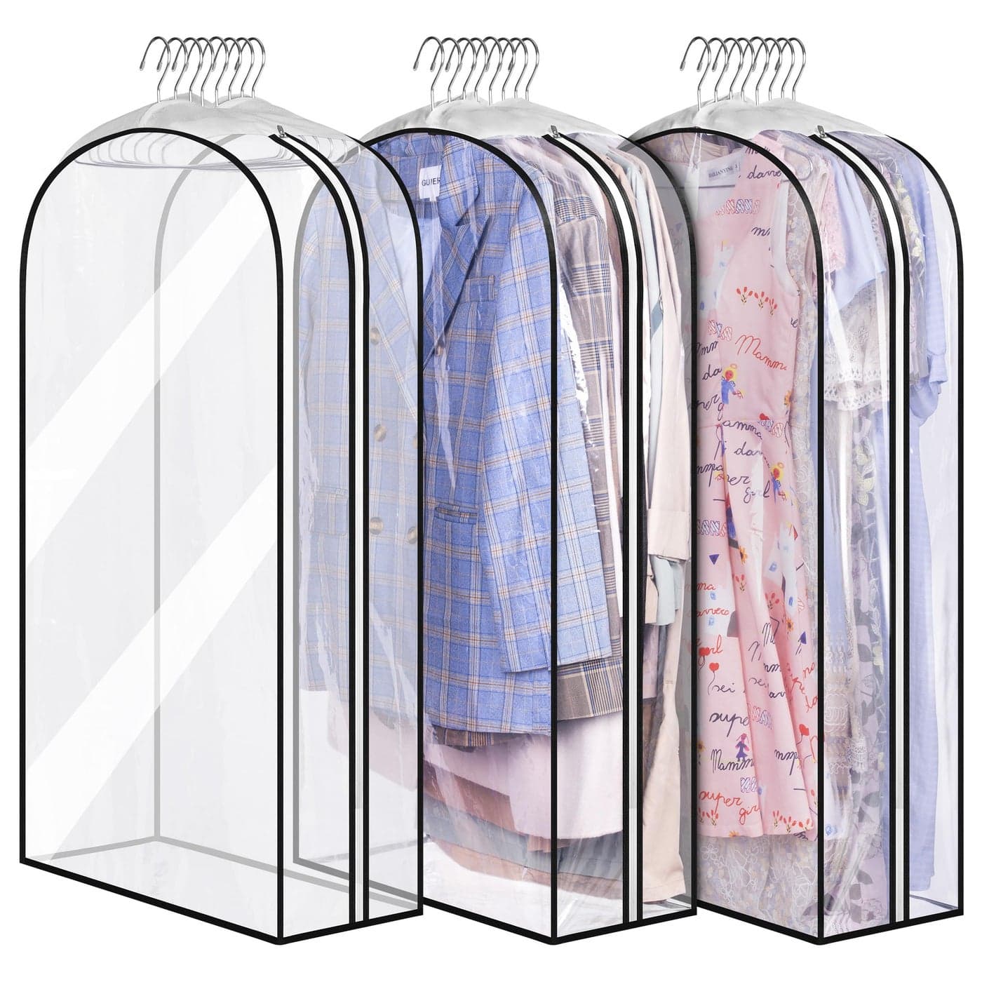 MISSLO 10 Gusseted All Clear Garment Bags for Hanging Clothes 3 Packs 40 Suit Bags for Closet Storage Hanging Clothes Storage Suit Cover for Shirts Coats Dresses