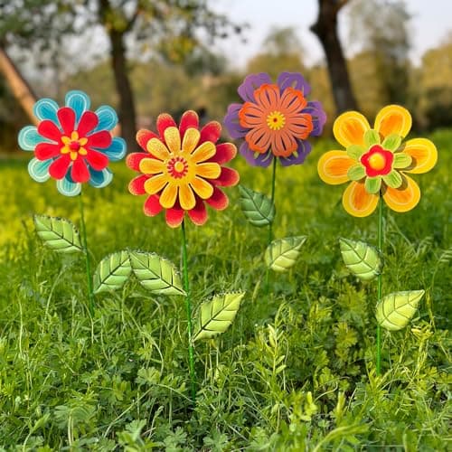 HUTHDAK Metal Flowers for Outside4 Pack 1633 Decorative Garden Stakes with Swaying Flowers Head Yard ArtSpring Garden Decor for Lawn Pathway Yard