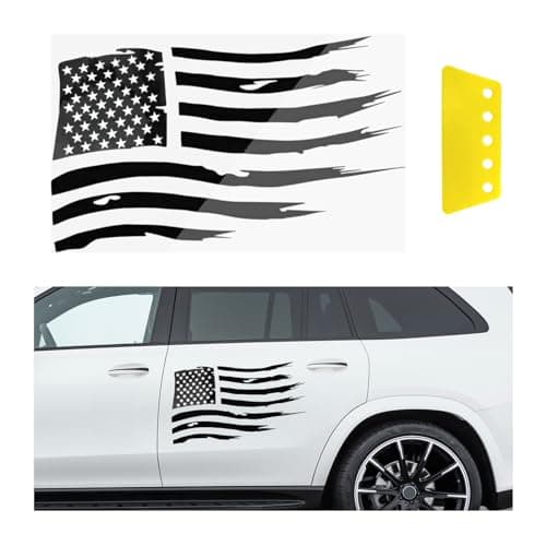 Dickno American Flag Sticker Distressed American USA Flag Truck Tailgate Vinyl Decal Universal Vehicle Exterior Decal Sticker for Car SUV Truck Hood Window Door Sides Windshield Black