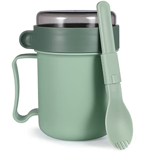 Cabilock Microwavable Soup Cups with Lid, 500ml Leakproof Soup Mug with Handle and Scoop, Overnight Oats Container Microwave Bowl, Portable Travel Mug for Noodles Hot Cereal