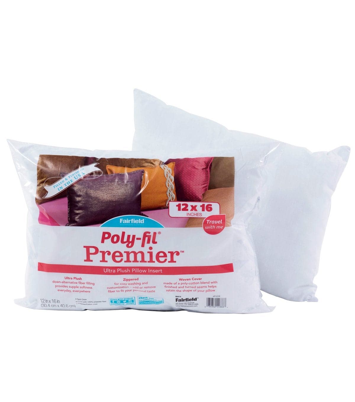 Fairfield PolyFil Premier AccentTravel Pillow Insert 12 x 16 WhiteJP1216