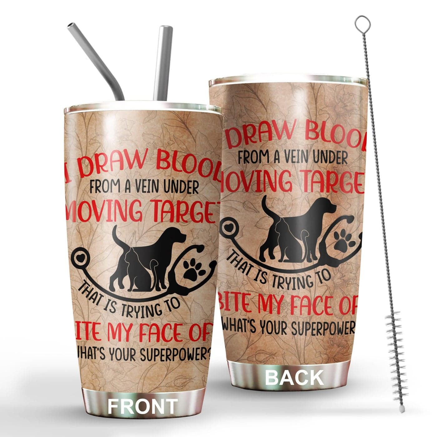 MEDROC Funny Veterinary Technician Gifts Vet Med Tumbler Stainless Steel 20oz Straw Lid Vet Tech Appreciation Week Gift for Women Student Assistant Veterinarian Coffee Cups VM04