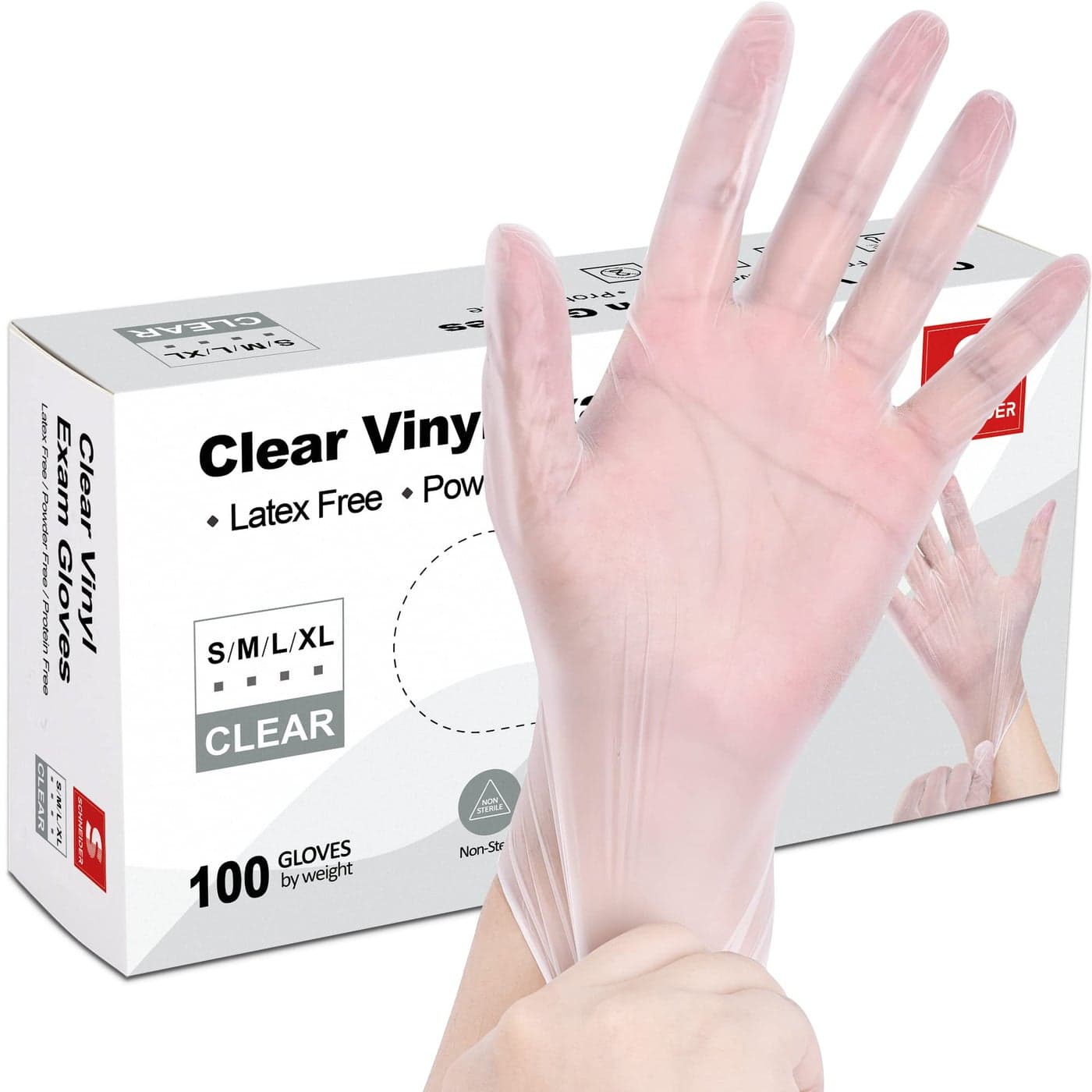 Schneider Clear Vinyl Exam Gloves 4mil XL 100ct Box LatexFree Disposable Gloves Medical Gloves Cleaning Gloves Food Prep Gloves Food Safe Rubber Gloves PowderFree NonSterile