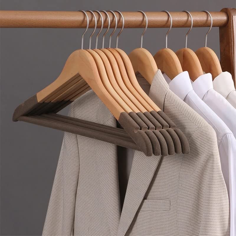 VIHAX Wooden Hanger for Clothes Hanging | Hangers for Wardrobe and Cupboard | Non-Slip Bar | Precisely Cut Notches | 360 Degree Swivel Chrome Hook | Hanging Garments and Accessories (18)