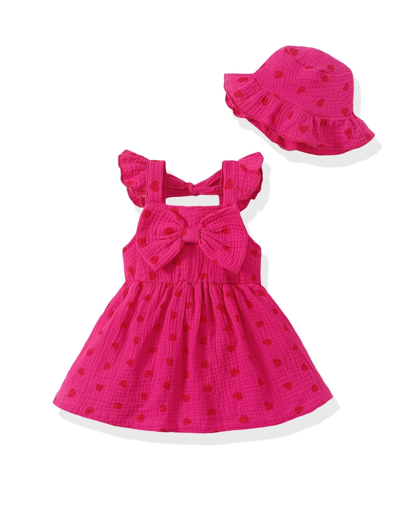Renotemy Infant Baby Girl Dresses Summer Cotton Linen Outfits Boho Beach Birthday Party Shower Dress Gifts Smocked Casual Sundress with Sun Hat 6-9 Months 12 Months Girls Clothes Rose Red
