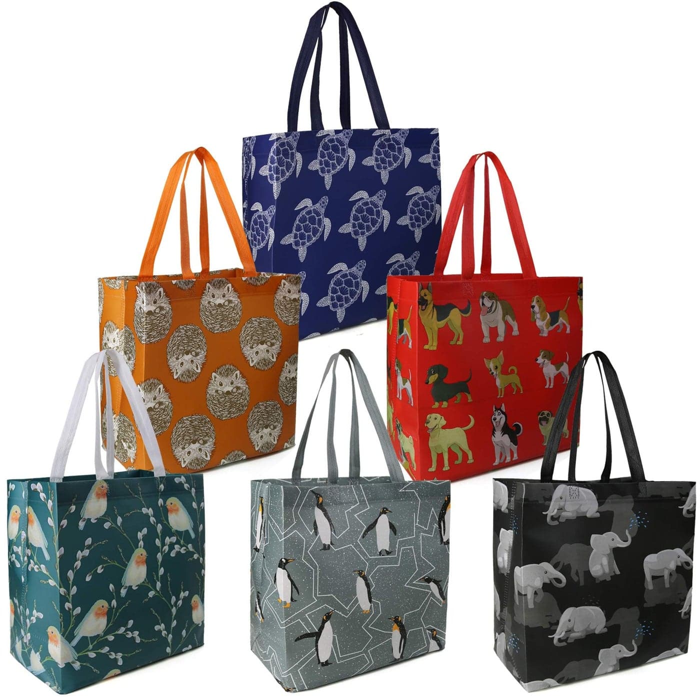 BeeGreen Animal Reusable Grocery Bags W13H13D7 6 Packs Lightweight Shopping Totes with Long Handles Water ResistantDurable and Portable Perfect for Groceries Supermarket Gifts and More