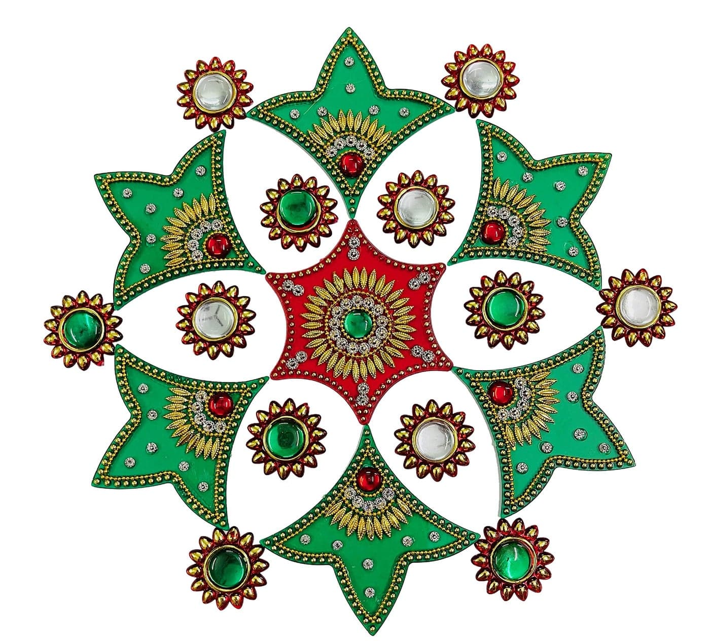 Krisah Small Acrylic Rangoli with T Light Holder Multicolour Handicraft Jewel Stone Decorations