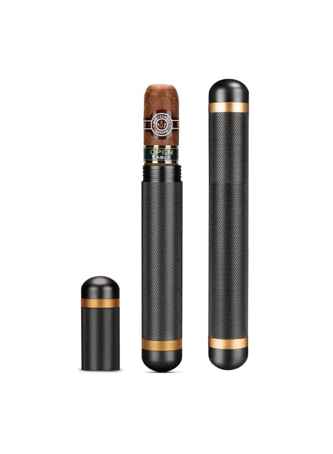 Aluminum Cigar Case Tube, Portable Stainless Steel Elegant Travel Single Metal Cigar CaseTube Humidor Air Tight Smell Proof Cigar Holder Case Accessories for Business Travel Outwork (Black)