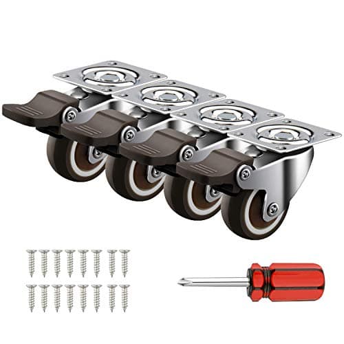 Homhoo Decolighting 1" Caster Wheels Swivel Plate W/Break Casters On Black Polyurethane Wheels Heavy Duty - 100 Lbs
