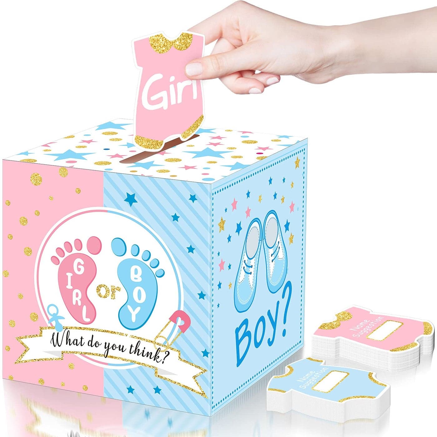 Saintrygo Baby Gender Reveal Voting Box with 50 Pieces Boy or Girl Ballot Cards Baby Shower Decorations Party Invitations and Voting Games Gender Reveal Party SuppliesPink Blue