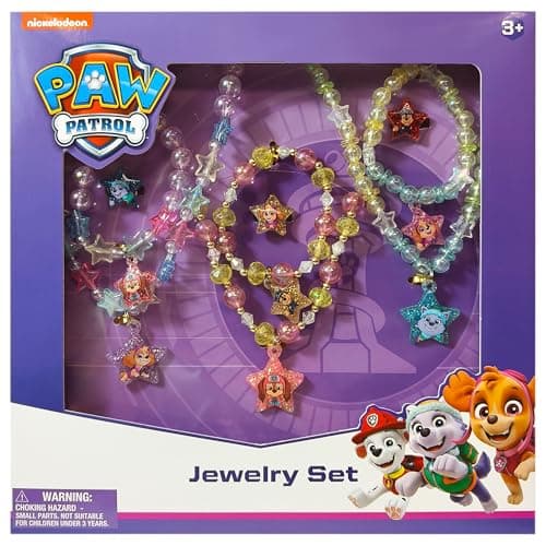LUV HER Paw Patrol Girls Jewelry Set Dress up 3 Piece Toy Jewelry Box Set with Bead Necklace Bracelet and Ring Play Accessories Ages 3