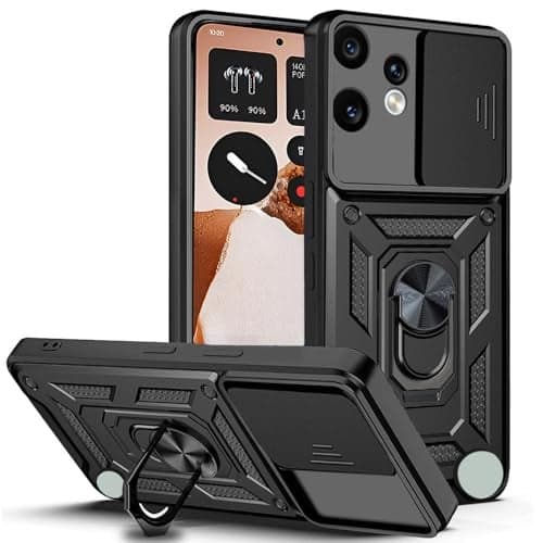 AESTMO Tough Armor Bumper Back Cover Case for CMF by Nothing Phone 2 Pro 5G | Sliding Camera Cover, Kickstand & Ring Holder | 360° Protection Cover for Nothing CMF Phone 2 Pro (Black)