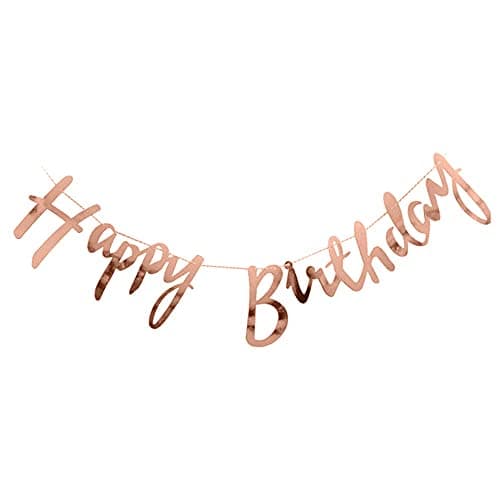 Pop The Party Happy Birthday Cursive Banner for Decoration Rose Gold