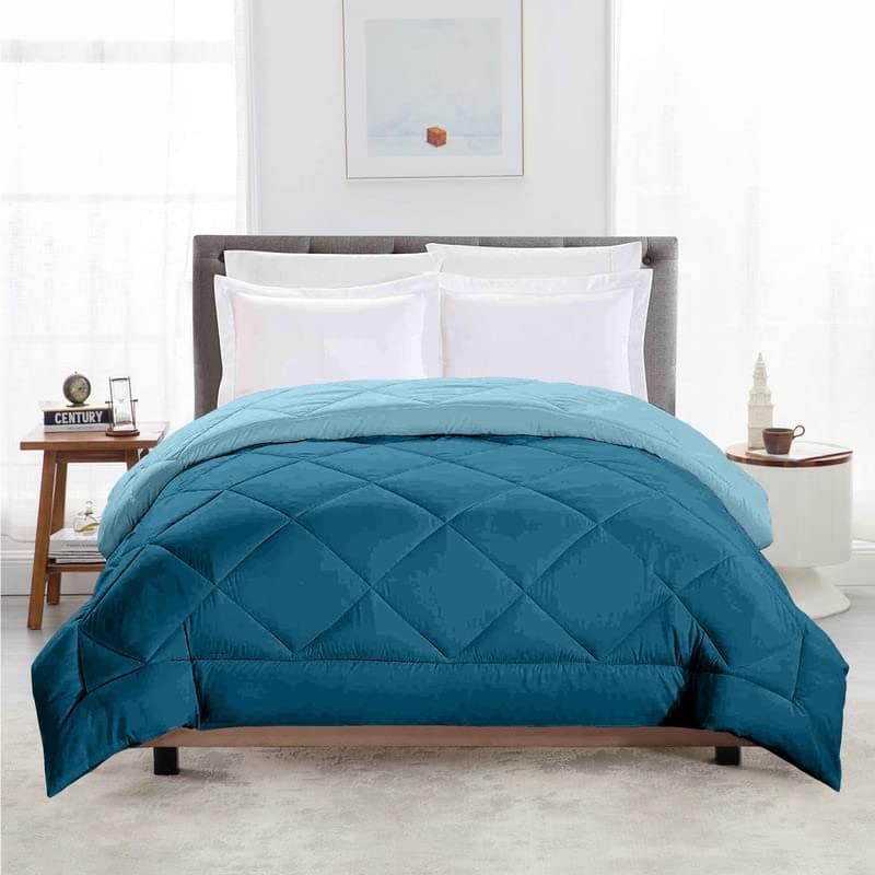TUNDWALS Microfiber Reversible Solid Extra Comfort Soft ComforterBlanket Double Bed 200 GSM Sea Green Sky Blue1 Piece