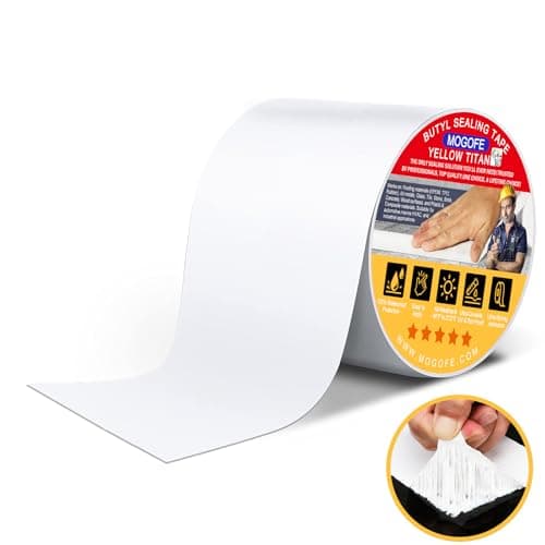MOGOFE RV Roof Sealant Tape White 4 Inch x 50 Feet RV Repair Roof Sealer Seal Tape UVResistant Waterproof Sealant Tape for RV Repair Camper Trailer Boat Sealing Leaking Roof Window