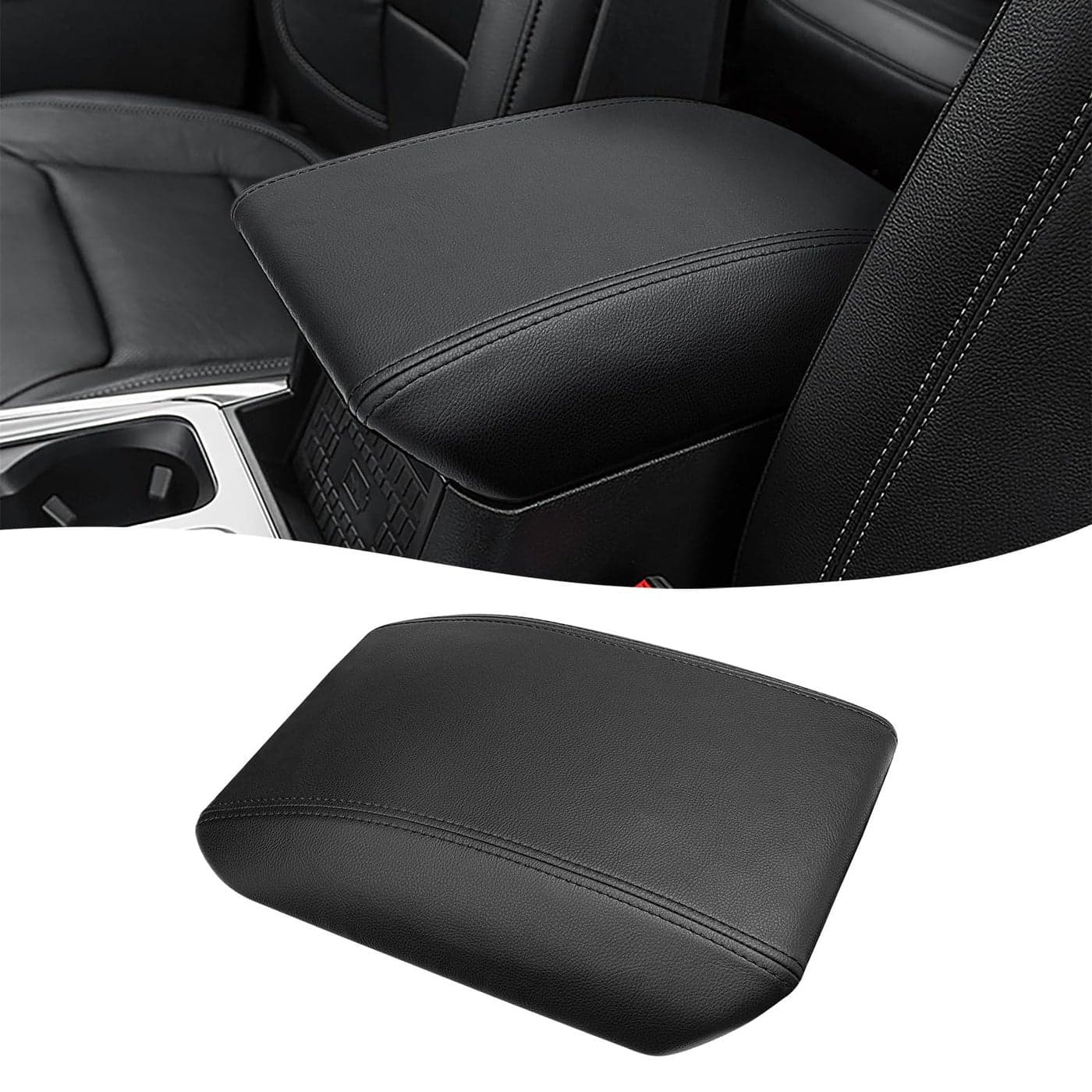 KBH Center Console Armrest Cover for Ford Explorer 2020 2021 2022 2023 2024 2025 Vinyl Leather Interior Accessories Middle Console Lid Protector AntiScratch Black