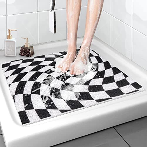 Square Shower Mat NonSlip 24x 24 Inch Soft Comfort Bath Mat with Drainage Holes PVC Loofah Massage Bathmat for ShowerTubBathroomWet Areas Quick Drying