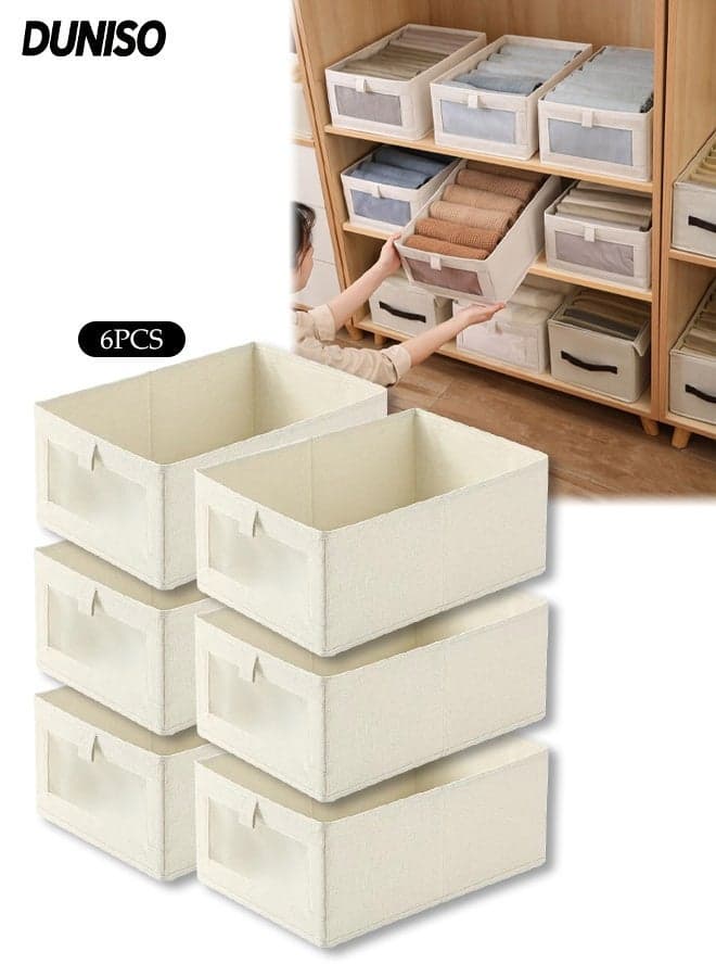 6 Pcs Wardrobe Clothes Organizer, Foldable Clothes Storage Box Organizer, Visible Drawer Organizers Wardrobe Clothing Organizer, Washable Drawer Box for Clothing, T-Shirt, Pants, Toys & Books