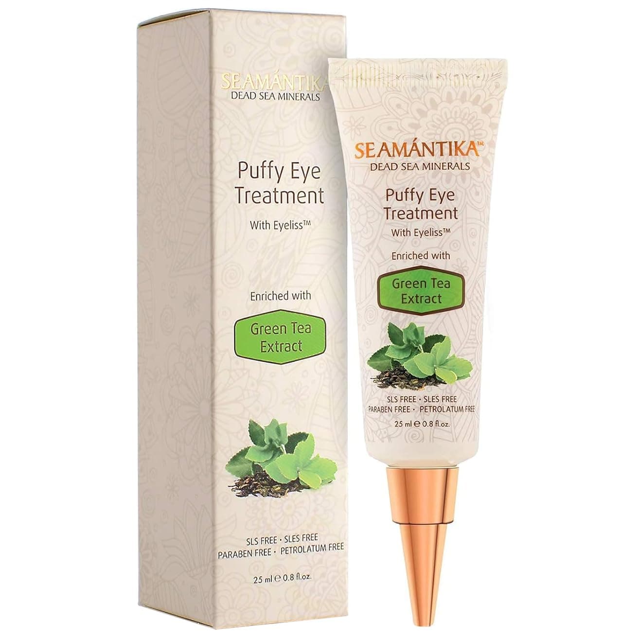 Puffy Eye Treatment Instant results Naturally Eliminate Wrinkles Puffiness Dark Circle and Bags in Minutes Hydrating Eye Cream w Green Tea Extract Dead Sea Minerals by SEAMANTIKA 8 floz