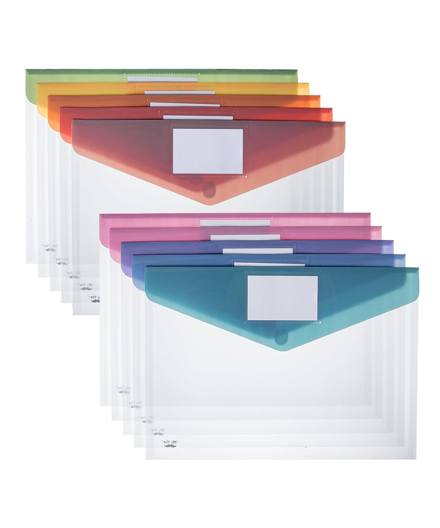 Mr. Pen- Plastic Envelopes, 10 Pack, A4, Letter Size, Colorful Flaps, Plastic File Folder with Label Pocket, Plastic Envelopes with Snap Closure, Plastic File Folders, Plastic Envelopes for Documents
