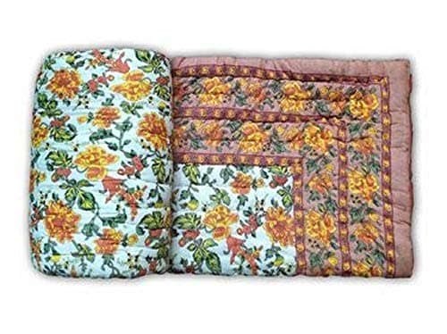 SIBLEY Cotton Single Traditional Famous Beautiful Floral Print in Peach Jaipuri RajaiHand Stitched QuiltSingle Bed QuiltAC QuiltAC Comforter Cotton Lightweight Size 55X85 Pack of 1