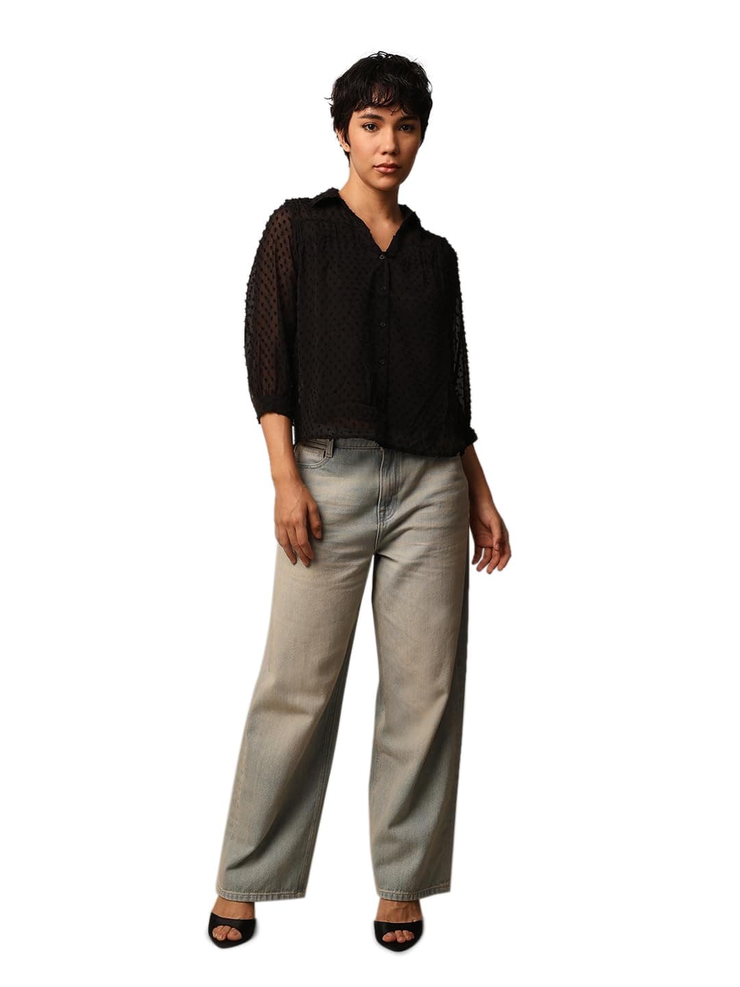 ONLY Women's Regular Fit Black Shirt