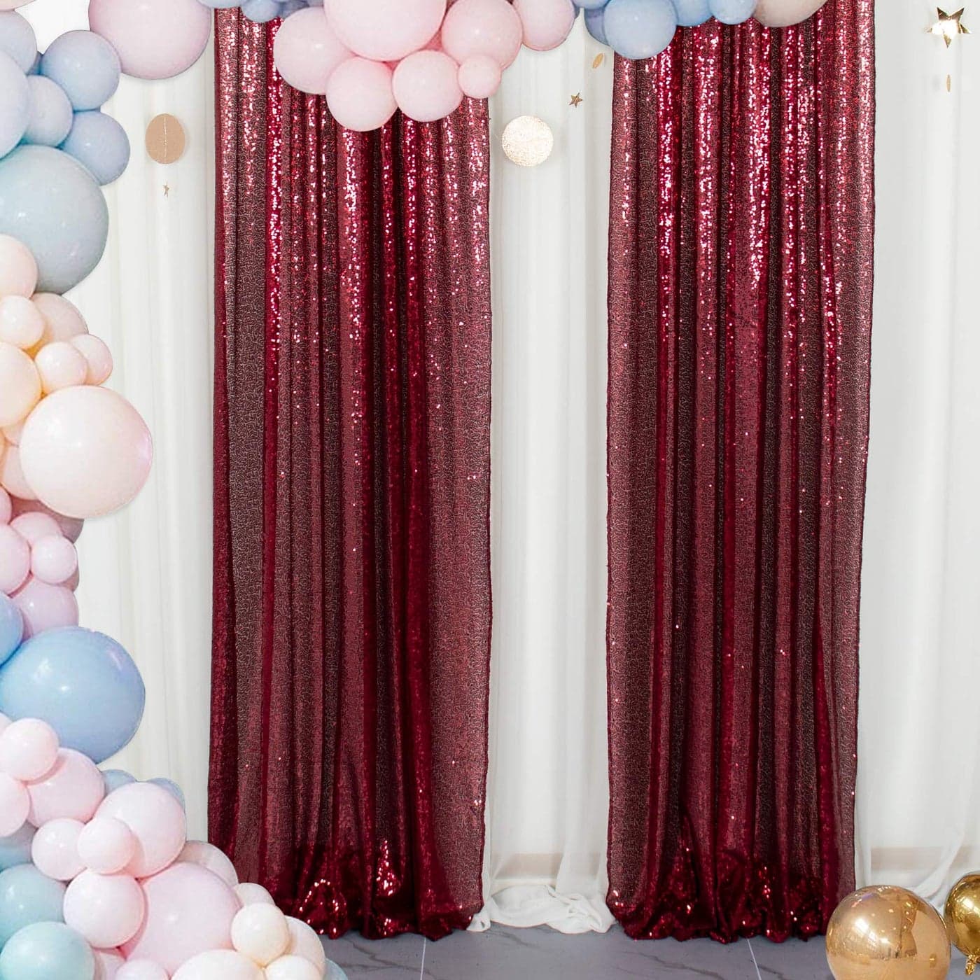 ShinyBeauty Burgundy Sequin Curtain Backdrop 2 Panels 4FTx8FT Photo Curtain Backdrop Curtain Panels 96 Inches Long 190522E