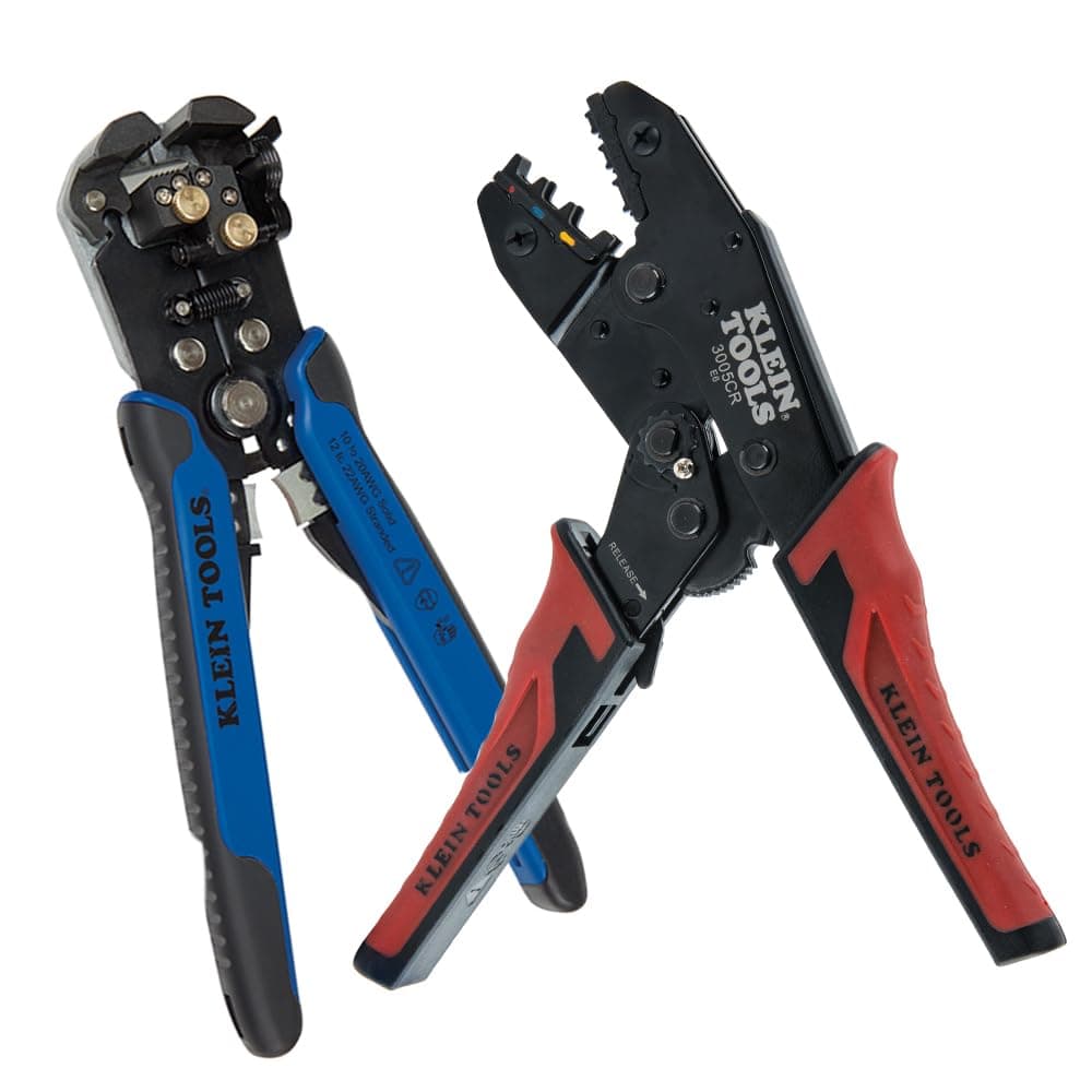 Klein Tools 80013 Wire Stripper Ratcheting Crimper Electrical Crimping Tool Kit with Automatic Wire Stripper and Ratcheting Insulated Terminal Crimper 2Piece