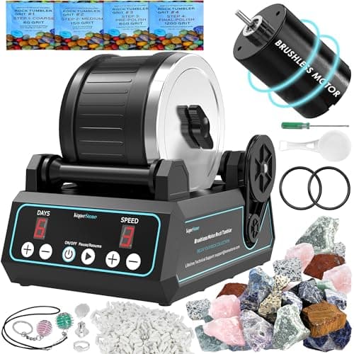 K1 Pro Professional CuttingEdge Brushless Motor Advanced Rock Tumbler Polisher Kit Large 25Lb Barrel with 3Speed 9Day Timer Includes All Accessories Ideal Gift for Adults Collectors