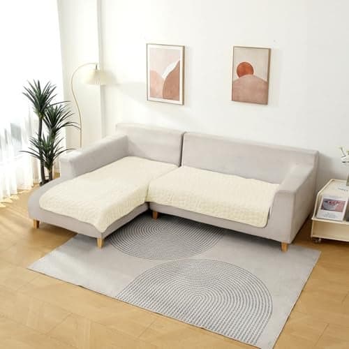 HOKIPO 'PebblePlush' Premium Anti-Slip Milk Velvet L Shape (2+2 Seater) Sofa Cover Mat, Bliss White (AR-5023-WHT + AR-5024-WHT)