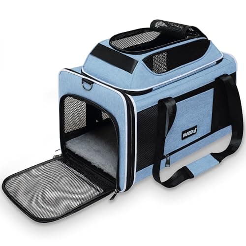 PAPZER Cat Carrier TopExpandable 18x11x11 United Delta American Airline Approved Dog Carrier Soft Pet CarryOn Bag Underseat in Cabin Puppy Air Travel Crate Kitten TSA Plane Carrying Case Blue