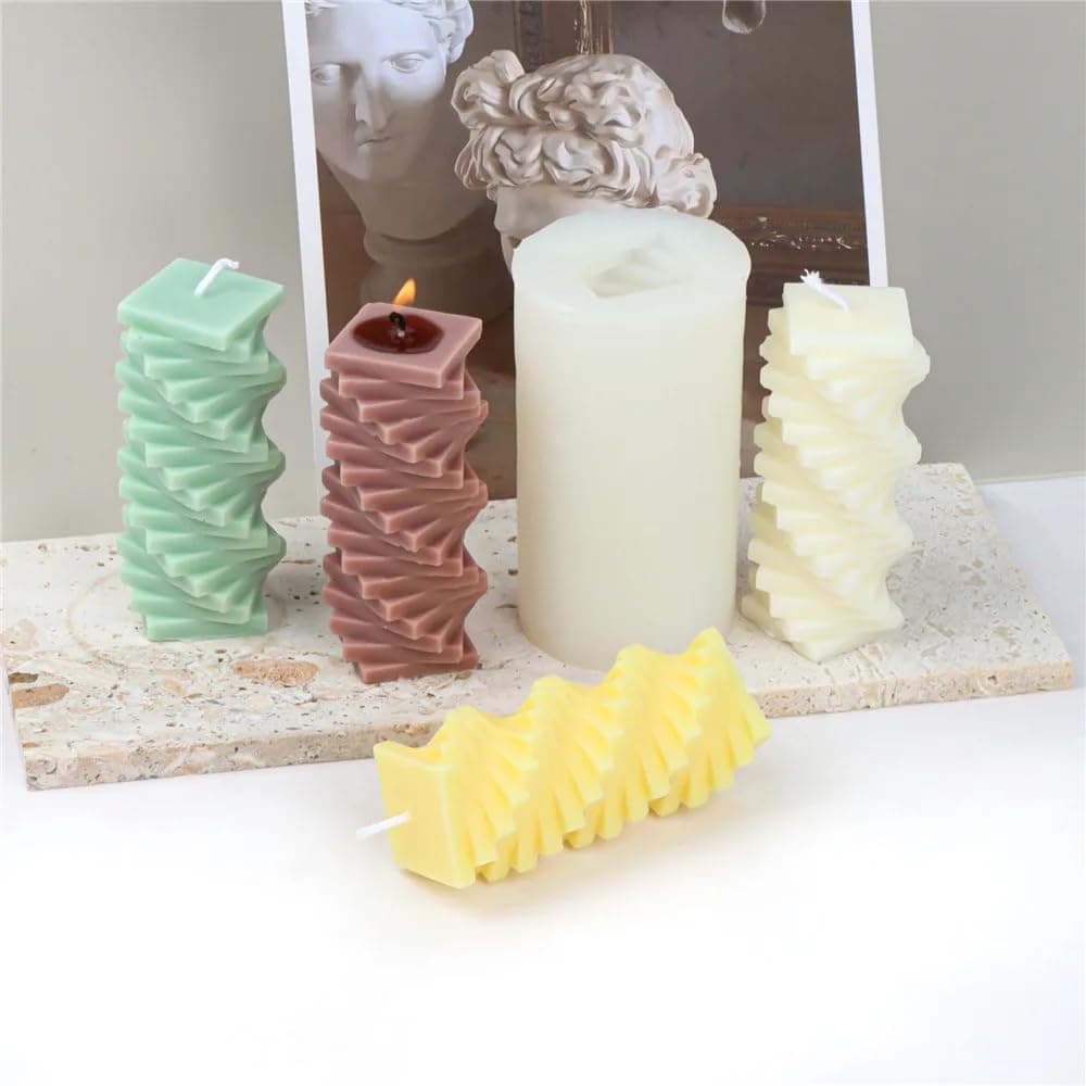 LEGACYCART 3D Spiral Square Silicone Candle Mould for DIY Making Beeswax Lotion Bar Soap Wax Plaster Handmade Art Scented Candle Making Molds Gifts Home Decor Pack of 1