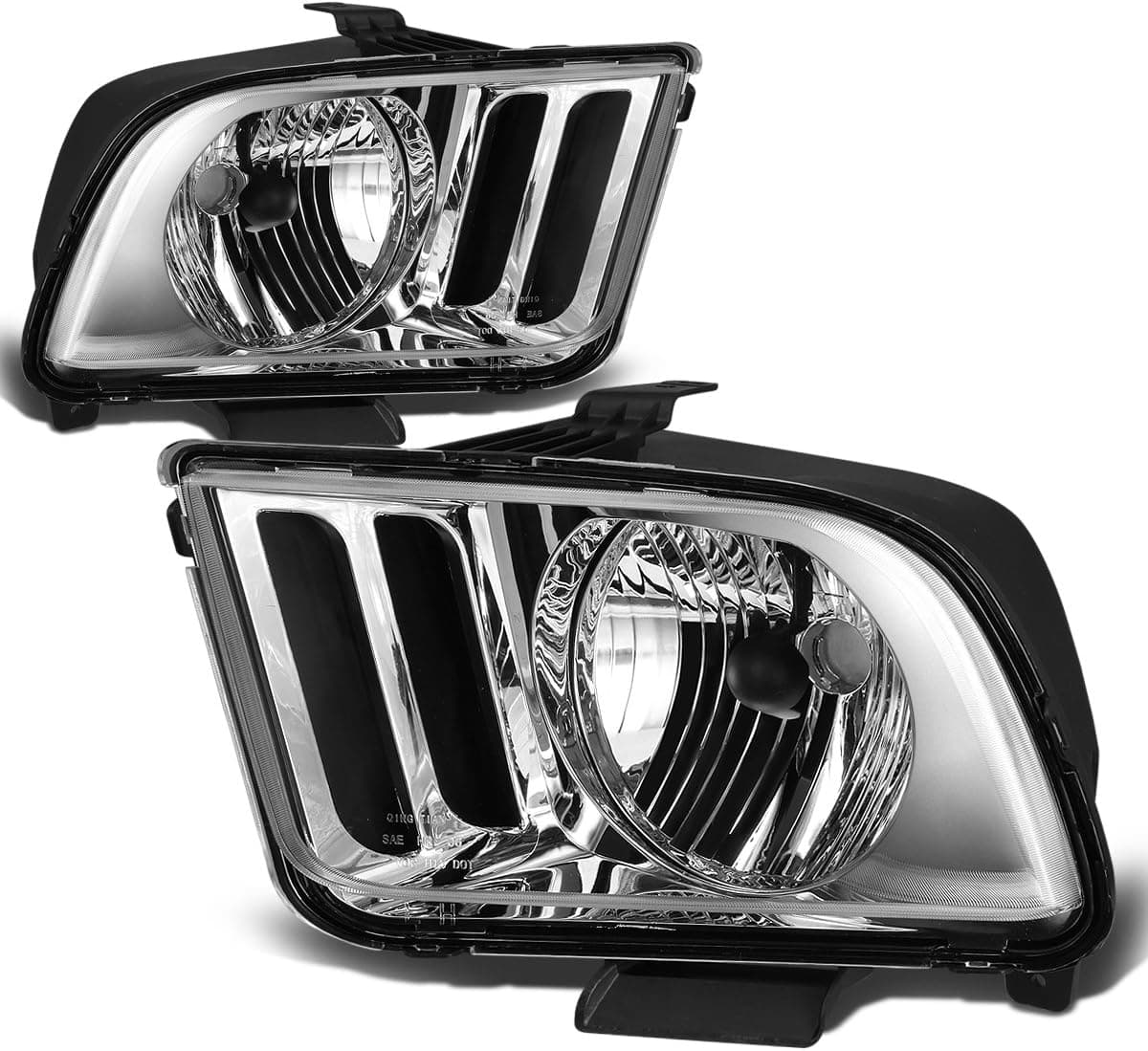 DNA MOTORING HL-OH-FM05-CH-CL1 Chrome Housing Headlights Replacement for 2005-2009 Mustang