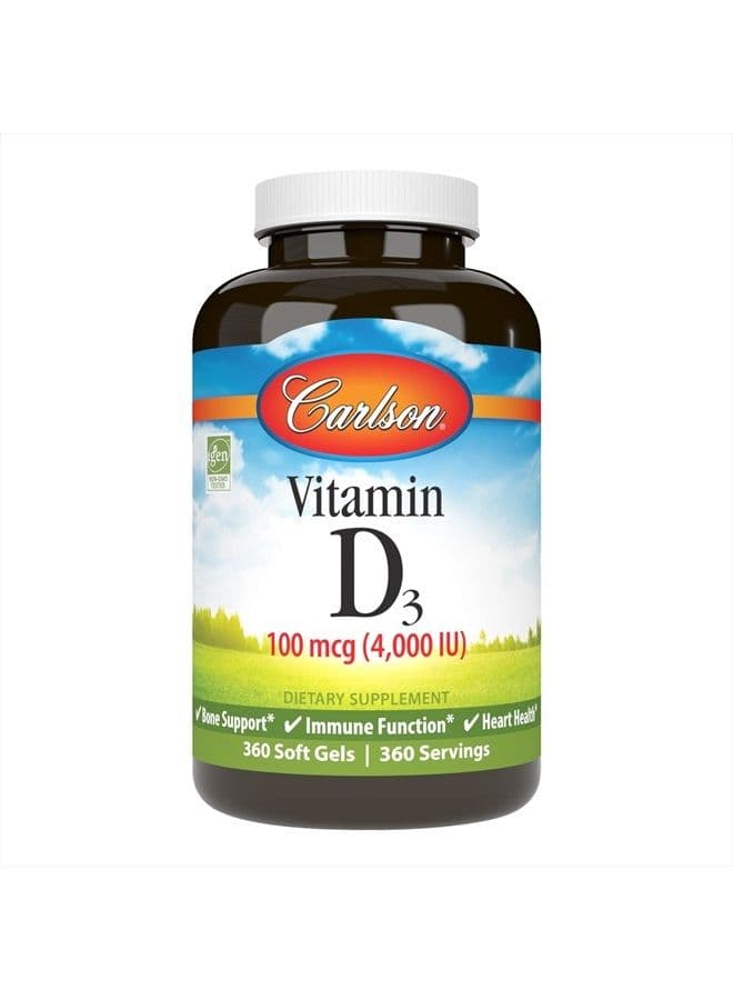 Vitamin D3 4000 IU (100 mcg), Immune Support, Bone Health, Muscle Health, Cholecalciferol, Vitamin D Supplements, Vitamin D3 Soft Gels, 360 Softgels