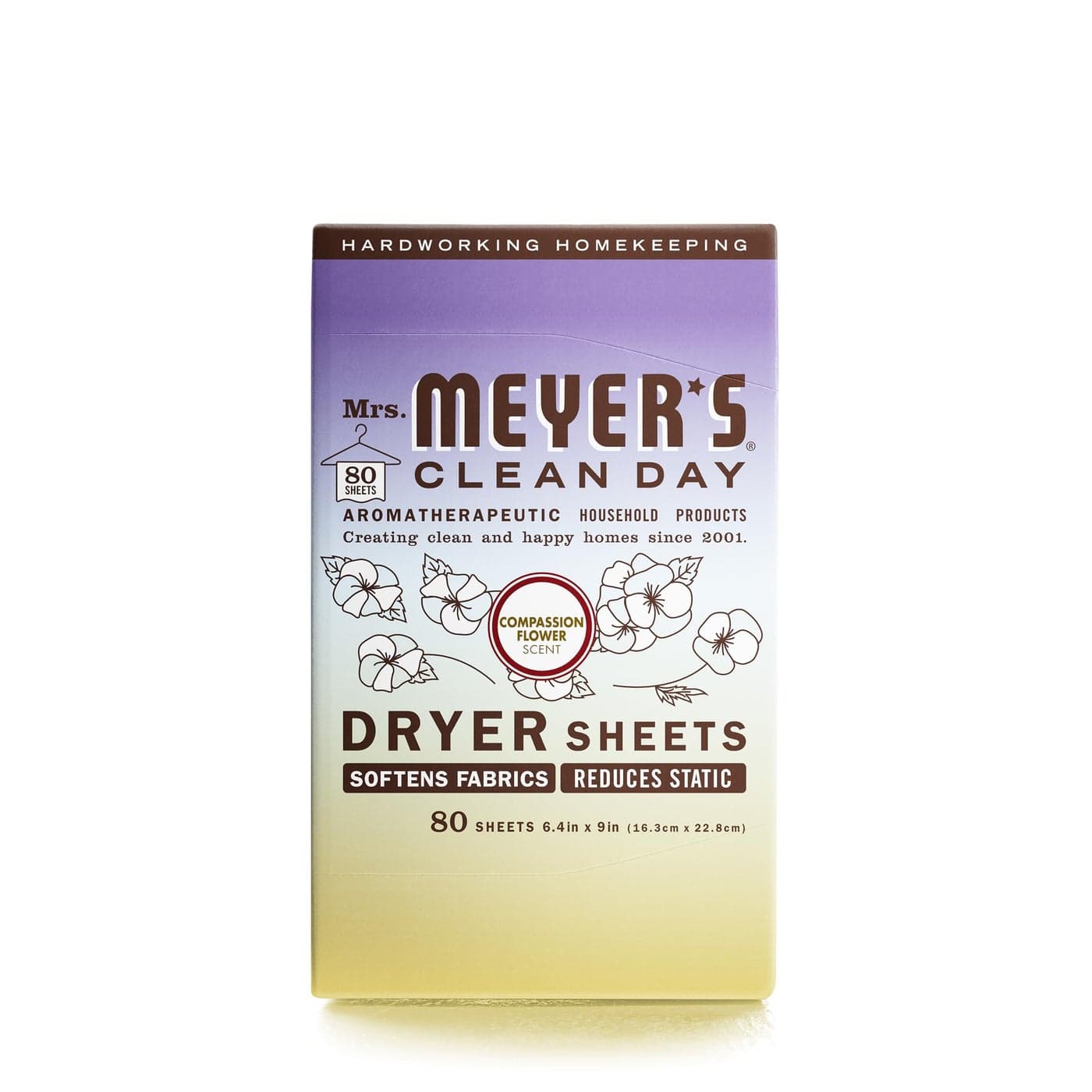 MRS MEYERS CLEAN DAY Dryer Sheets Fabric Softener Reduces Static Infused with Essential Oils Compassion Flower 80 Count